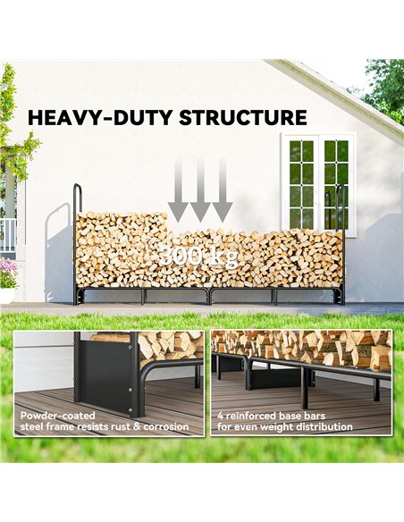 Outsunny 8.5ft Firewood Rack, Heavy Duty Log Storage Holder with Waterproof 600D Oxford Log Cover for Fireplace Fire Pits Outdoo - pic 178200 | FastDaddyshop