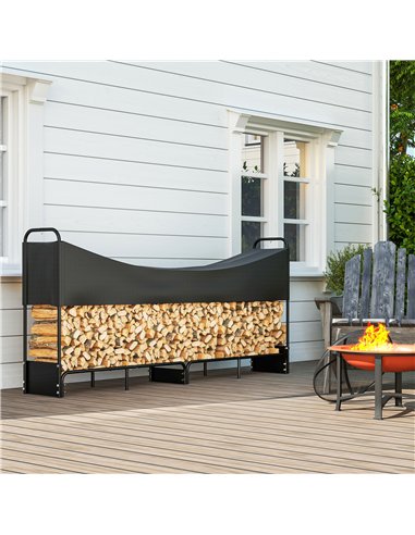 Outsunny 8.5ft Firewood Rack, Heavy Duty Log Storage Holder with Waterproof 600D Oxford Log Cover for Fireplace Fire Pits Outdoo
