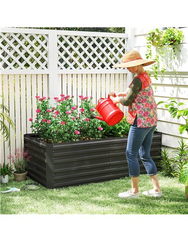 Outsunny Raised Beds for Garden, Galvanised Steel Outdoor Planters with Multi-reinforced Rods, 180 x 90 x 59 cm, Black