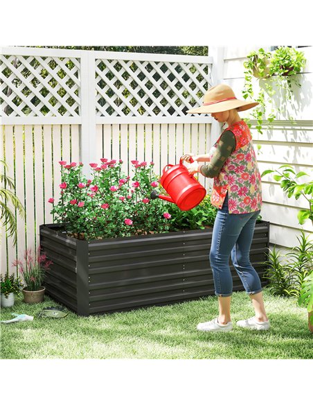 Outsunny Raised Beds for Garden, Galvanised Steel Outdoor Planters with Multi-reinforced Rods, 180 x 90 x 59 cm, Black - pic 178207 | FastDaddyshop