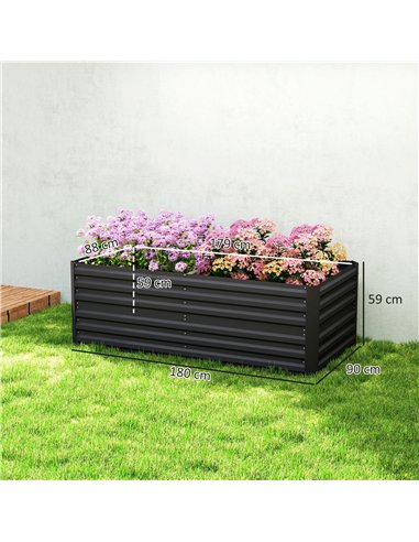 Outsunny Raised Beds for Garden, Galvanised Steel Outdoor Planters with Multi-reinforced Rods, 180 x 90 x 59 cm, Black