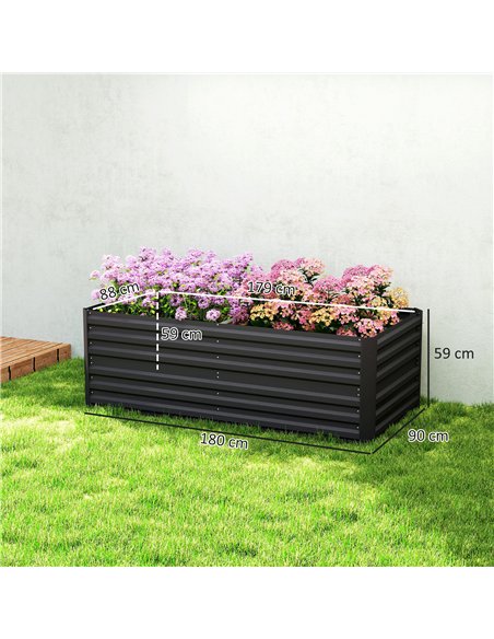 Outsunny Raised Beds for Garden, Galvanised Steel Outdoor Planters with Multi-reinforced Rods, 180 x 90 x 59 cm, Black - pic 178208 | FastDaddyshop