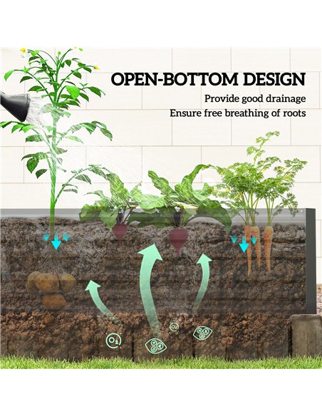 Outsunny Raised Beds for Garden, Galvanised Steel Outdoor Planters with Multi-reinforced Rods, 180 x 90 x 59 cm, Black - pic 178209 | FastDaddyshop