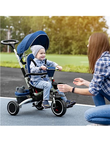HOMCOM 7-in-1 Tricycle 3 Wheels Pedal Trike w/ Rotatable Seat and Safety Harness for Ages 12-50 Months Kids, Baby, Blue