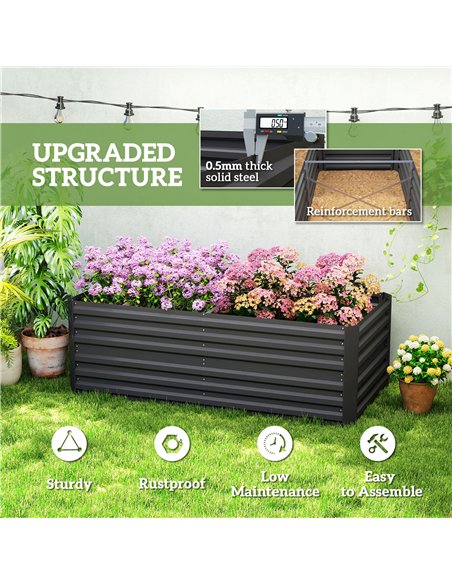 Outsunny Raised Beds for Garden, Galvanised Steel Outdoor Planters with Multi-reinforced Rods, 180 x 90 x 59 cm, Black - pic 178210 | FastDaddyshop