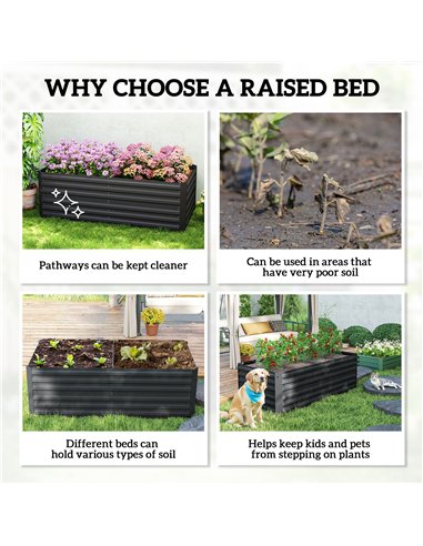 Outsunny Raised Beds for Garden, Galvanised Steel Outdoor Planters with Multi-reinforced Rods, 180 x 90 x 59 cm, Black