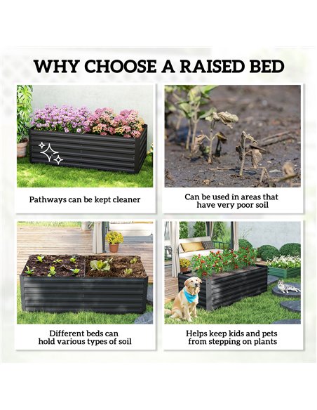 Outsunny Raised Beds for Garden, Galvanised Steel Outdoor Planters with Multi-reinforced Rods, 180 x 90 x 59 cm, Black - pic 178211 | FastDaddyshop