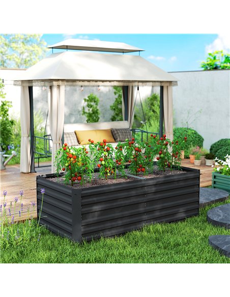 Outsunny Raised Beds for Garden, Galvanised Steel Outdoor Planters with Multi-reinforced Rods, 180 x 90 x 59 cm, Black - pic 178212 | FastDaddyshop