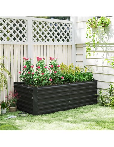 Outsunny Raised Beds for Garden, Galvanised Steel Outdoor Planters with Multi-reinforced Rods, 180 x 90 x 59 cm, Black