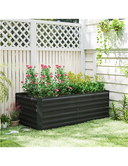 Outsunny Raised Beds for Garden, Galvanised Steel Outdoor Planters with Multi-reinforced Rods, 180 x 90 x 59 cm, Black - pic 178214 | FastDaddyshop