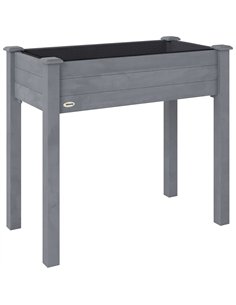 Outsunny Raised Bed for Garden, Wooden Elevated Planter Box with Bed Liner, for Flower Vegetable Herb, Dark Grey