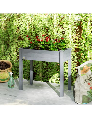 Outsunny Raised Bed for Garden, Wooden Elevated Planter Box with Bed Liner, for Flower Vegetable Herb, Dark Grey