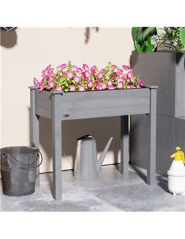 Outsunny Raised Bed for Garden, Wooden Elevated Planter Box with Bed Liner, for Flower Vegetable Herb, Dark Grey