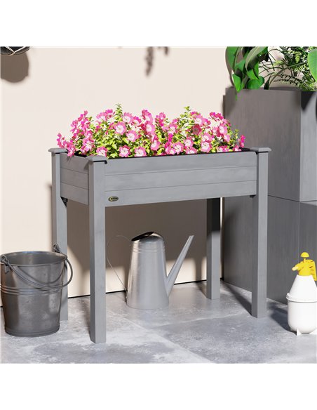 Outsunny Raised Bed for Garden, Wooden Elevated Planter Box with Bed Liner, for Flower Vegetable Herb, Dark Grey - pic 178221 | FastDaddyshop