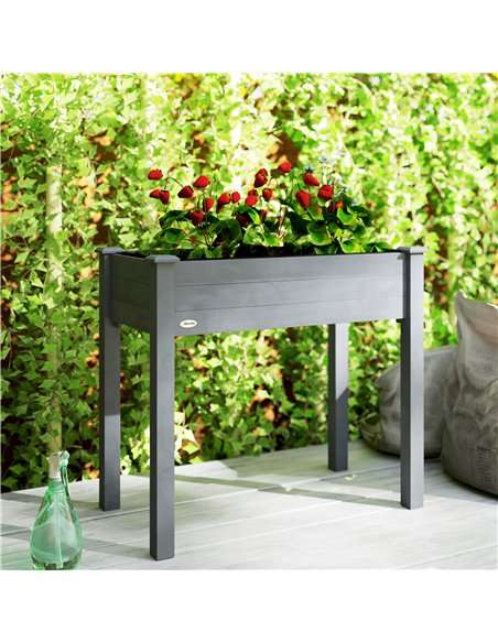 Outsunny Raised Bed for Garden, Wooden Elevated Planter Box with Bed Liner, for Flower Vegetable Herb, Dark Grey - pic 178222 | FastDaddyshop