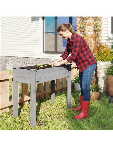 Outsunny Raised Bed for Garden, Wooden Elevated Planter Box with Bed Liner, for Flower Vegetable Herb, Dark Grey