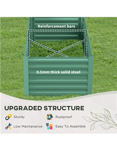 Outsunny Raised Beds for Garden, Galvanised Steel Outdoor Planters with Multi-reinforced Rods, 180 x 90 x 59 cm, Light Green