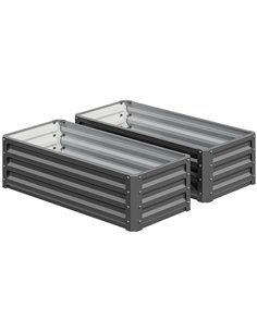 Outsunny Set of Two 110 x 50cm Steel Planter Boxes -  Light Grey