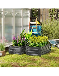 Outsunny Set of Two 110 x 50cm Steel Planter Boxes -  Light Grey 2