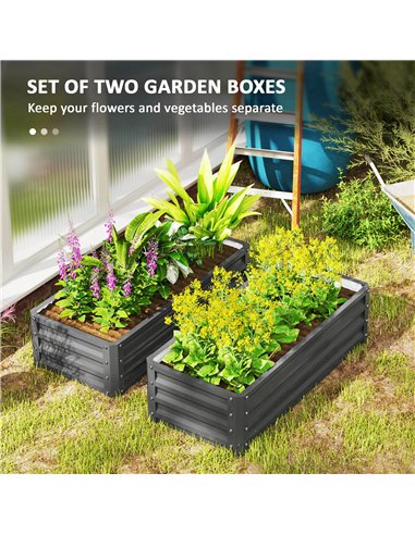 Outsunny Set of Two 110 x 50cm Steel Planter Boxes -  Light Grey