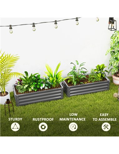 Outsunny Set of Two 110 x 50cm Steel Planter Boxes -  Light Grey