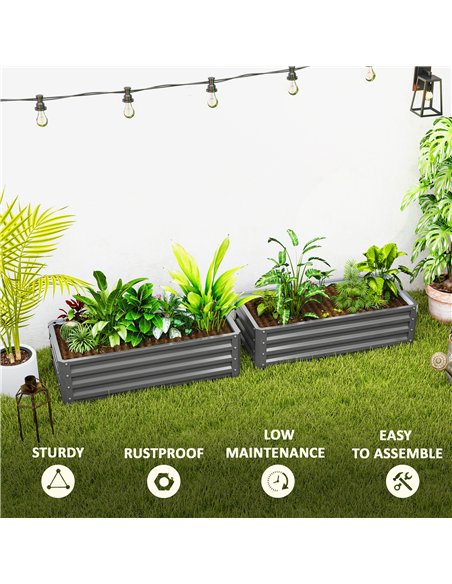 Outsunny Set of Two 110 x 50cm Steel Planter Boxes -  Light Grey - pic 178239 | FastDaddyshop