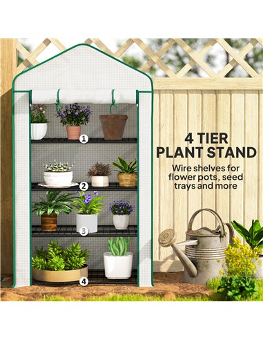 Outsunny Four-Tier Mini Greenhouse, with Reinforced Plastic Cover