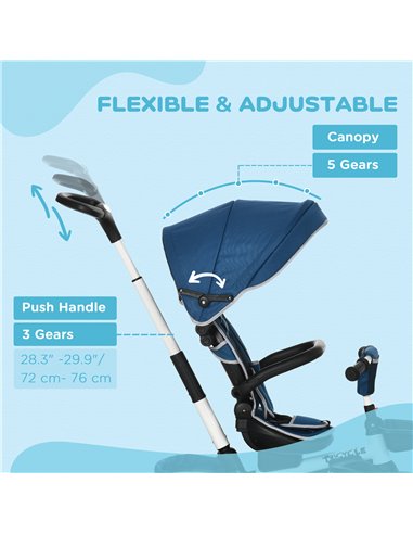 HOMCOM 7-in-1 Tricycle 3 Wheels Pedal Trike w/ Rotatable Seat and Safety Harness for Ages 12-50 Months Kids, Baby, Blue