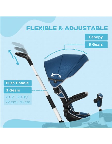HOMCOM 7-in-1 Tricycle 3 Wheels Pedal Trike w/ Rotatable Seat and Safety Harness for Ages 12-50 Months Kids, Baby, Blue - pic 17825 | FastDaddyshop