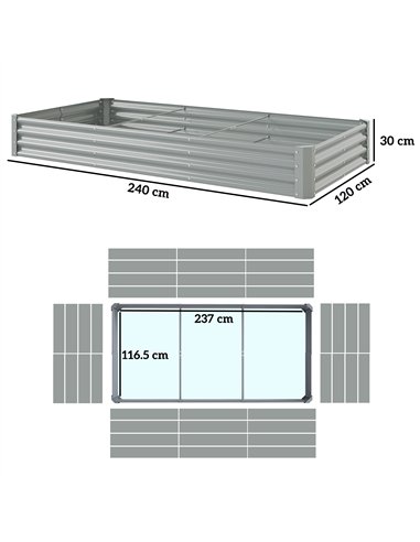 Outsunny 240 x 120cm Galvanised Steel Open Planter - Silver