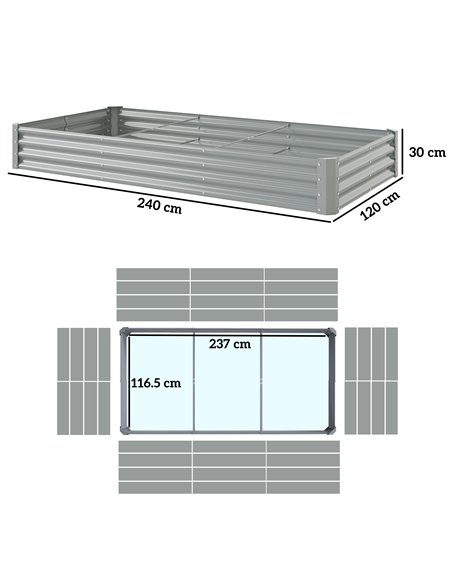Outsunny 240 x 120cm Galvanised Steel Open Planter - Silver - pic 178253 | FastDaddyshop