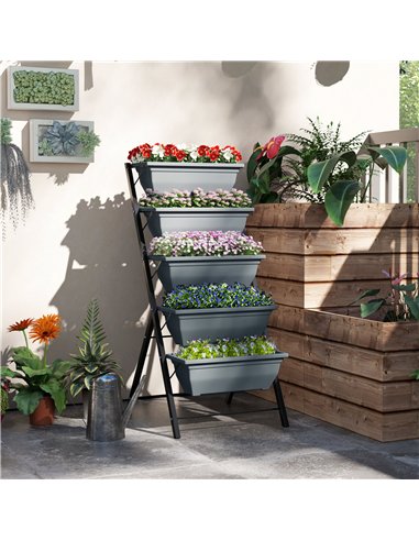 Outsunny 5-Tier Raised Garden Bed, Vertical Ladder Plant Stand with 5 Removable Boxes, Drainage Holes and Plugs, Indoor Outdoor 