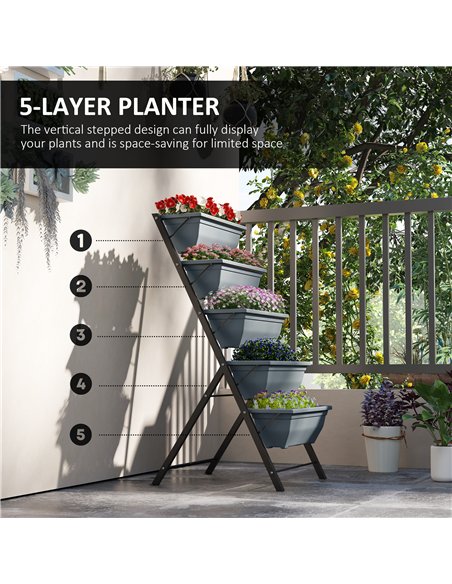Outsunny 5-Tier Raised Garden Bed, Vertical Ladder Plant Stand with 5 Removable Boxes, Drainage Holes and Plugs, Indoor Outdoor  - pic 178263 | FastDaddyshop