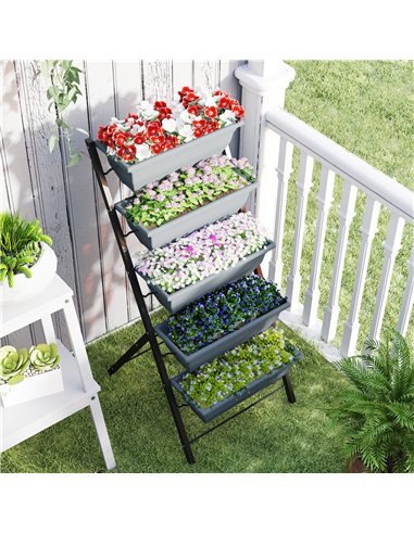 Outsunny 5-Tier Raised Garden Bed, Vertical Ladder Plant Stand with 5 Removable Boxes, Drainage Holes and Plugs, Indoor Outdoor 