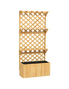 Outsunny 52L Wooden Planter, with Trellis and Shelves - Natural Finish
