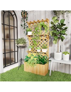 Outsunny 52L Wooden Planter, with Trellis and Shelves - Natural Finish 2