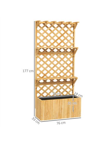 Outsunny 52L Wooden Planter, with Trellis and Shelves - Natural Finish