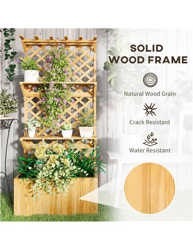 Outsunny 52L Wooden Planter, with Trellis and Shelves - Natural Finish
