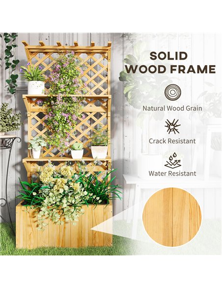 Outsunny 52L Wooden Planter, with Trellis and Shelves - Natural Finish - pic 178275 | FastDaddyshop