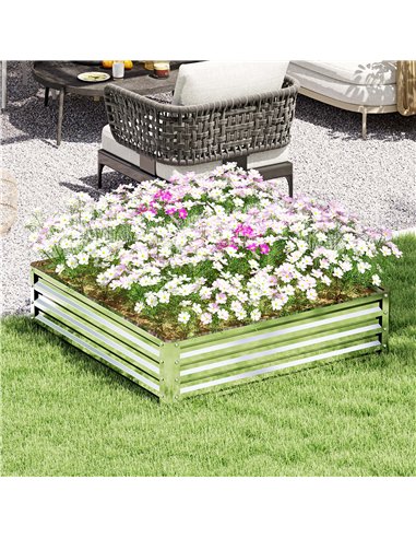 Outsunny Square Raised Garden Bed Box with Weatherized Steel Frame for Vegetables, Flowers, & Herbs, 120 x 120 x 30cm, Silver To