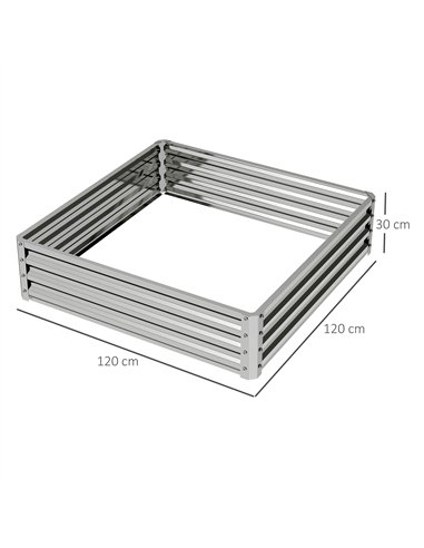 Outsunny Square Raised Garden Bed Box with Weatherized Steel Frame for Vegetables, Flowers, & Herbs, 120 x 120 x 30cm, Silver To