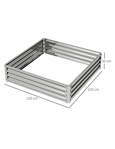 Outsunny Square Raised Garden Bed Box with Weatherized Steel Frame for Vegetables, Flowers, & Herbs, 120 x 120 x 30cm, Silver To - pic 178280 | FastDaddyshop