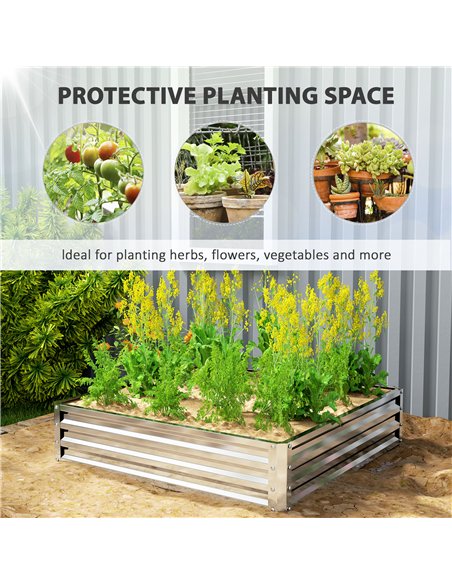 Outsunny Square Raised Garden Bed Box with Weatherized Steel Frame for Vegetables, Flowers, & Herbs, 120 x 120 x 30cm, Silver To - pic 178281 | FastDaddyshop
