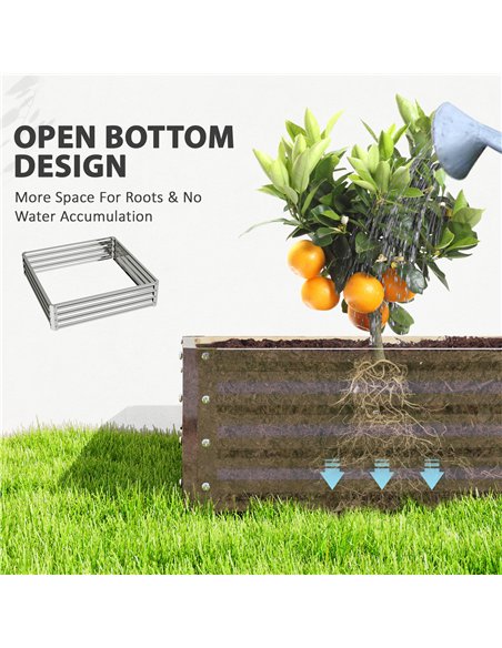 Outsunny Square Raised Garden Bed Box with Weatherized Steel Frame for Vegetables, Flowers, & Herbs, 120 x 120 x 30cm, Silver To - pic 178283 | FastDaddyshop