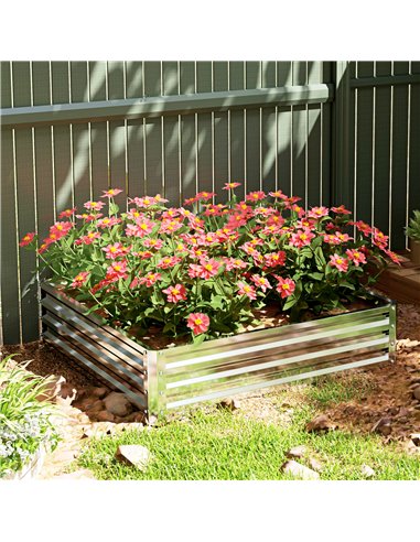 Outsunny Square Raised Garden Bed Box with Weatherized Steel Frame for Vegetables, Flowers, & Herbs, 120 x 120 x 30cm, Silver To