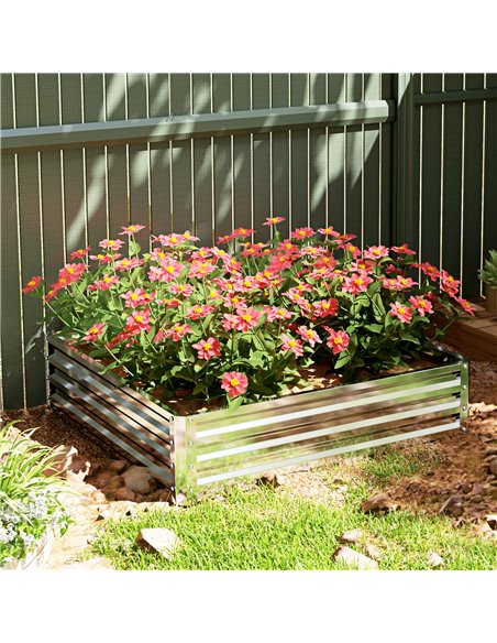 Outsunny Square Raised Garden Bed Box with Weatherized Steel Frame for Vegetables, Flowers, & Herbs, 120 x 120 x 30cm, Silver To - pic 178285 | FastDaddyshop