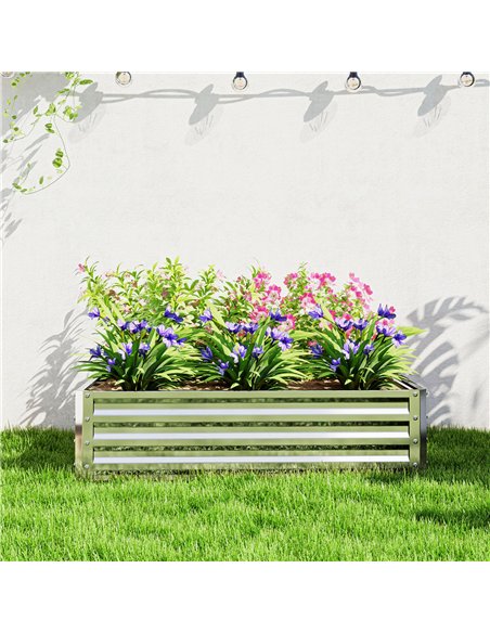 Outsunny Square Raised Garden Bed Box with Weatherized Steel Frame for Vegetables, Flowers, & Herbs, 120 x 120 x 30cm, Silver To - pic 178286 | FastDaddyshop