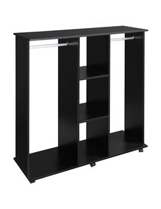 HOMCOM Double Mobile Open Wardrobe With Clothes Hanging Rails Storage Shelves Organizer Bedroom Furniture - Black