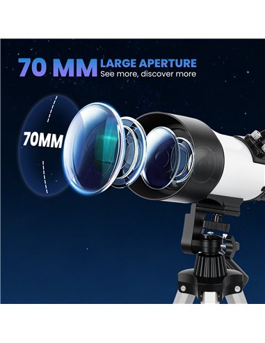Outsunny Astronomy Telescope for Adults and Beginners with 70 mm Aperture, Carry Bag, White