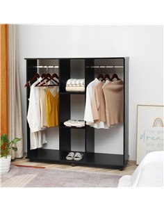 HOMCOM Double Mobile Open Wardrobe With Clothes Hanging Rails Storage Shelves Organizer Bedroom Furniture - Black 2